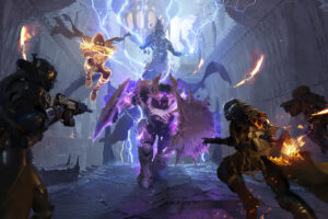 Artwork from Destiny 2 featuring a massive, thrilling, and fearsome raid encounter.